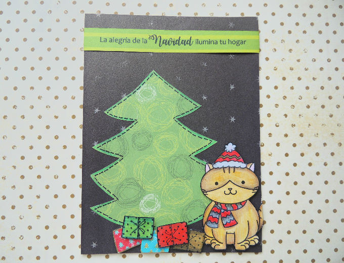 Tarjeta de Navidad:  Tarjeta Gato ayudante de Santa