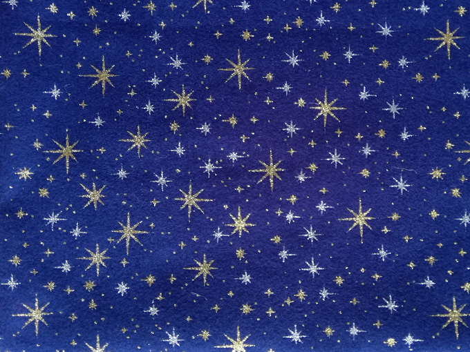 Fieltro Navidad azul estampado estrellas de 50 cm x 75 cm