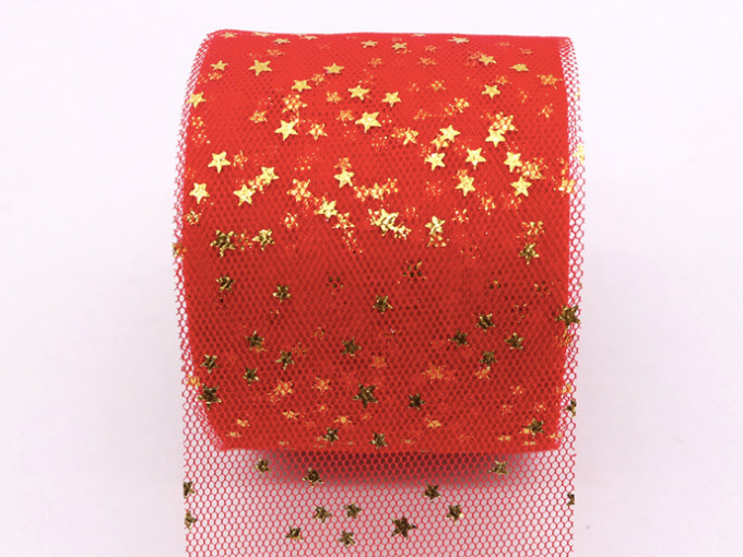 Rollo de tul pequeño rojo estrellas
