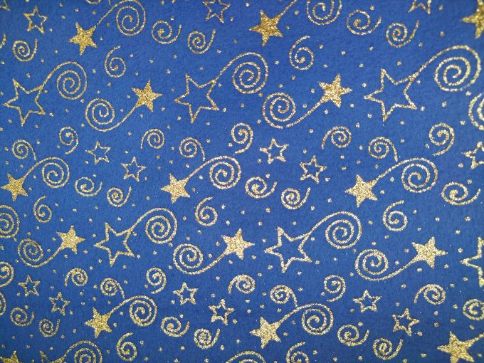 Tela polar (fleece) Navidad azul con figuras doradas