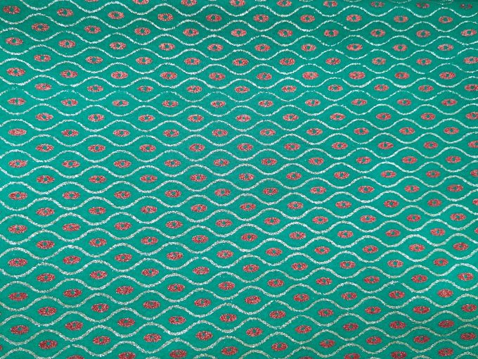 Tela polar (fleece) Navidad verde con figuras doradas y rojas